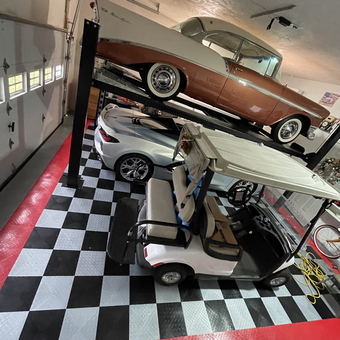 Classic Car Lift, Modern Corvette, Golf Cart, Checkered Floor - Bob D from Middleboro, MA