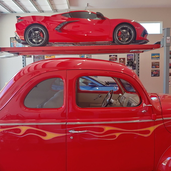 Red Classic and Sports Cars with Car Lift - Harm from FL