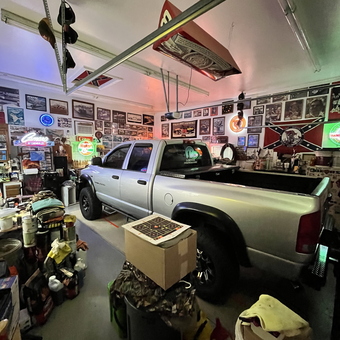 Truck in Decorated Garage with Neon Signs - Anthony Kirkland from Wake, VA