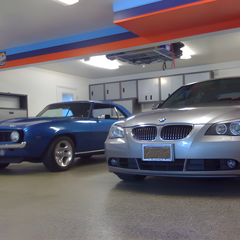 Organized garage with cabinets and two cars - Dale from Lake Oswego, OR