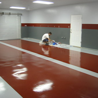 Red and Gray Epoxy Garage Floor With Roll-Up Door - Charles from Round Rock, TX