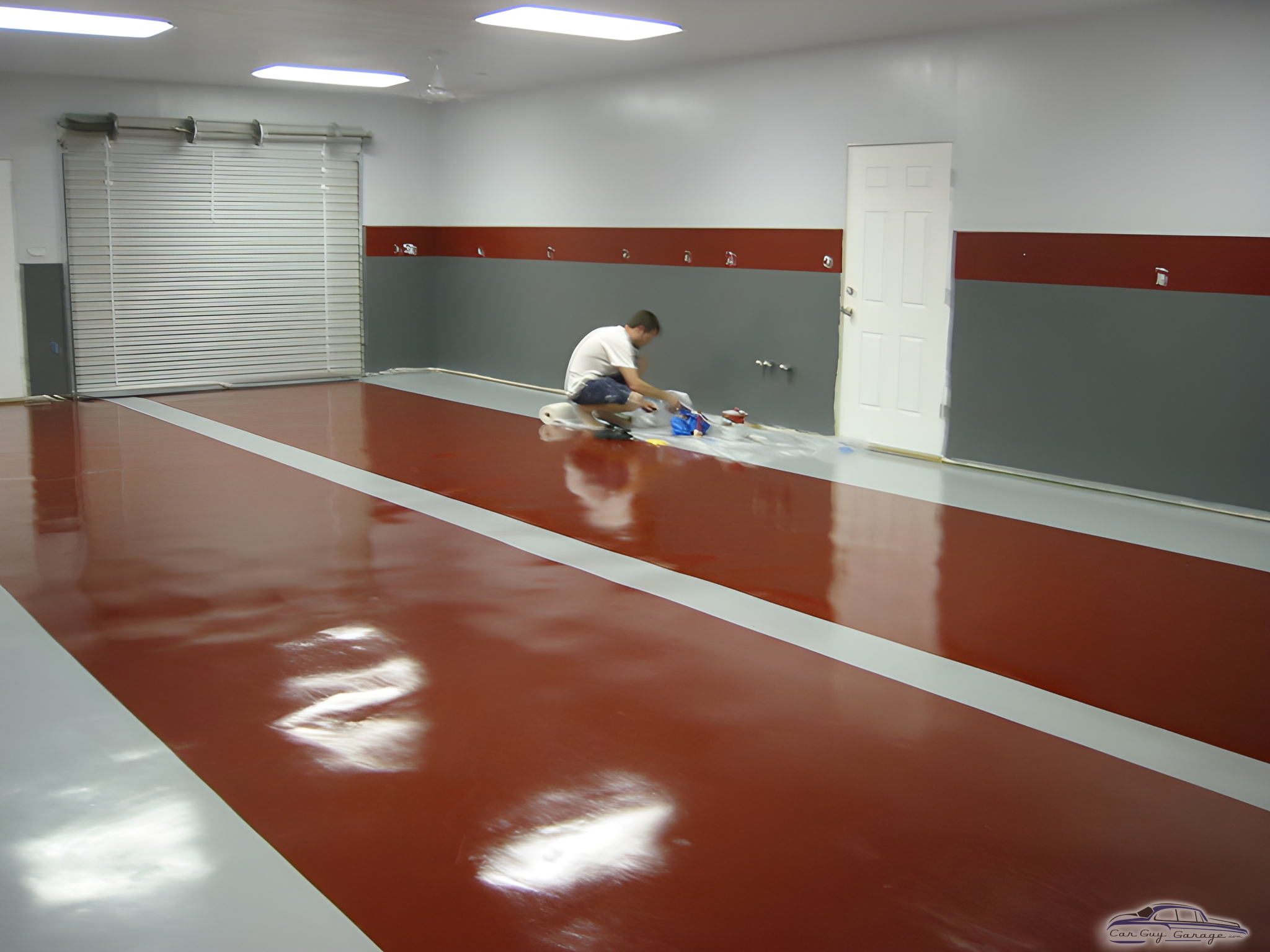 Red and Gray Epoxy Garage Floor With Roll-Up Door - Charles from Round Rock, TX