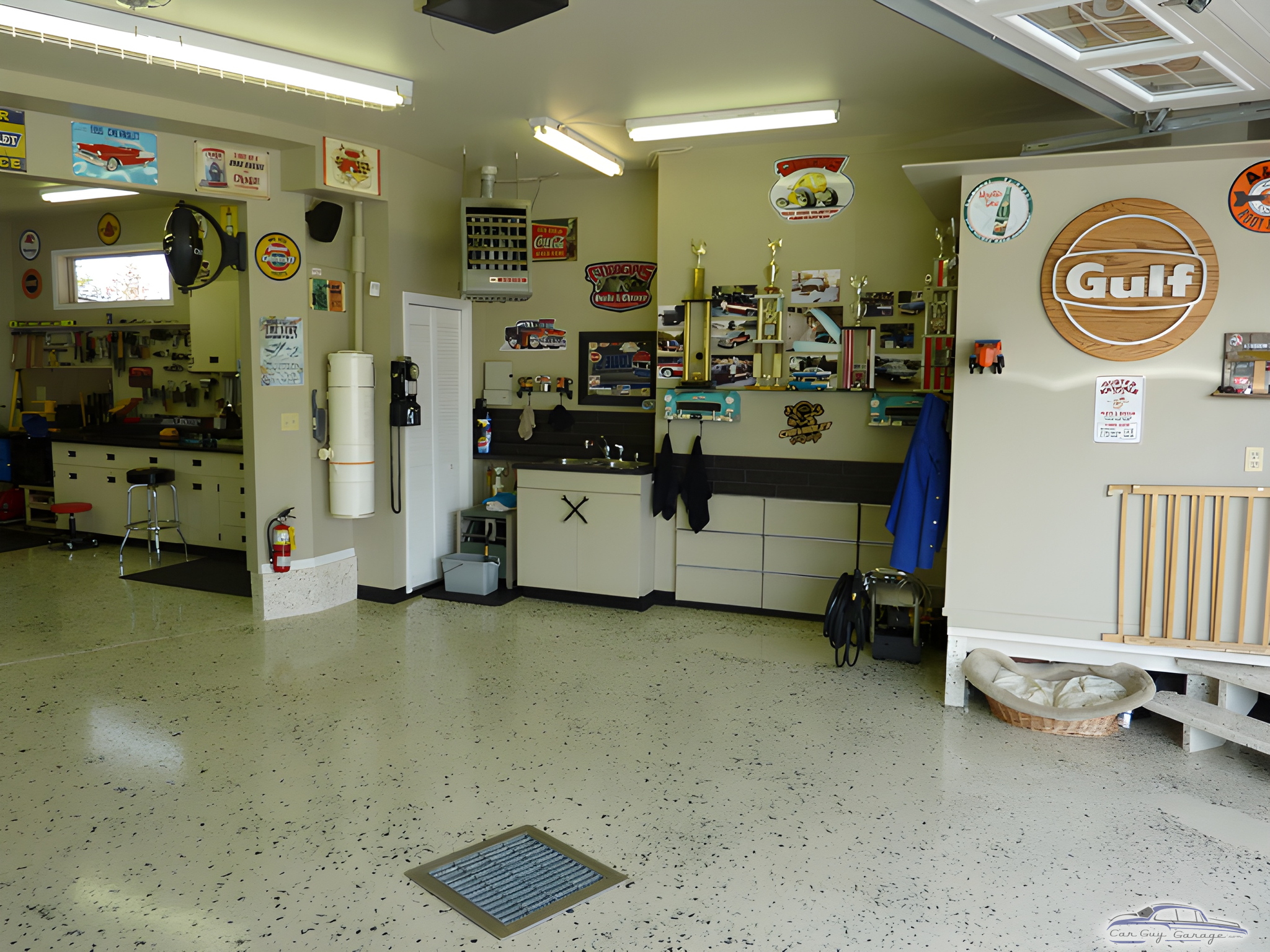 Organized Garage with Wall Cabinets and Gulf Sign - Glen from Chicago, IL