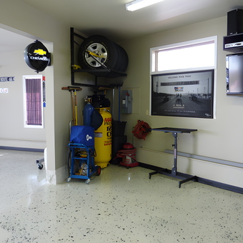 Organized garage with air compressor and tire rack - Glen from Chicago, IL