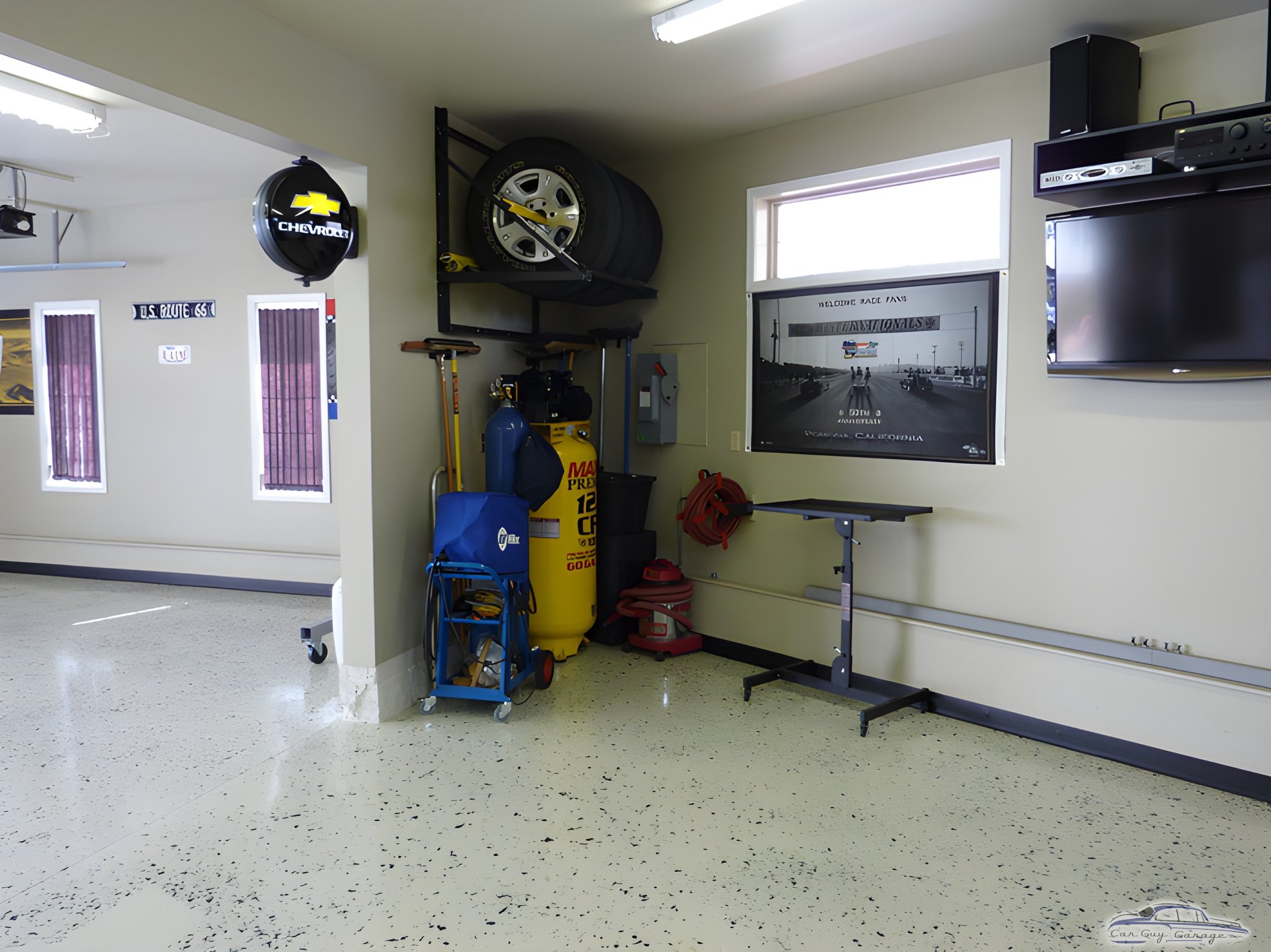 Organized garage with air compressor and tire rack - Glen from Chicago, IL