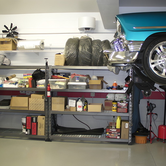 Organized Garage Shelving with Classic Car Lift - Page from Goleta, CA