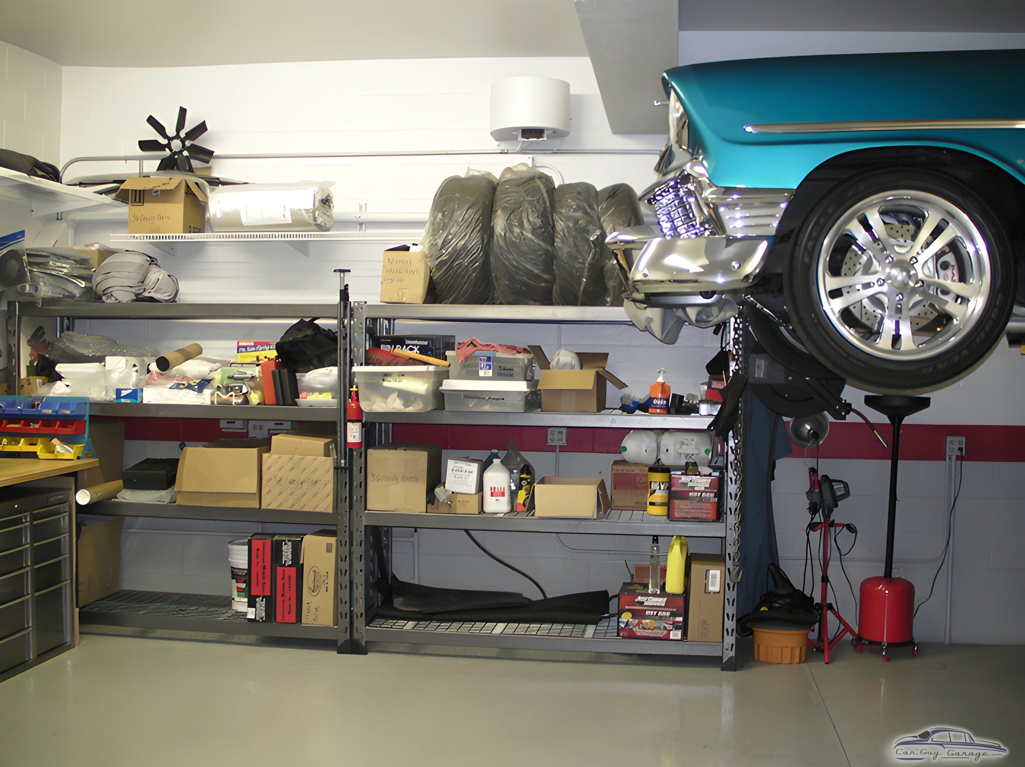 Organized Garage Shelving with Classic Car Lift - Page from Goleta, CA