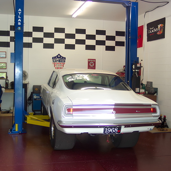 Classic Car on Atlas Lift in Decorated Garage - Mack from Deleon Springs, FL