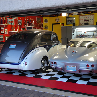 Classic Car Garage with Checkered Floor and Trophies - Ken from Las Vegas, NV