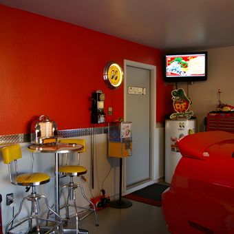 Retro Garage Decor with Bar Stools and Signs - Dan from Chandler, AZ