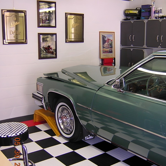 Classic Car Garage with Checkered Floor and Cabinets - Vincent from Bayside, NY