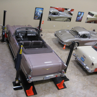 Classic Car Garage with 2 Post Lift and Wall Art - Bob from Longboat Key, FL