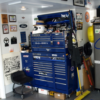 Organized garage with blue tool chest and wall decor - Dave C. from Edmonds, WA