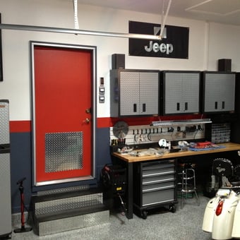 Diamond Plate Garage Cabinets and Workbench Setup - John Riley IV from Overland Park, KS