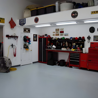 Organized Garage with Red Tool Cabinets and Workbench - David from Tallahassee, FL