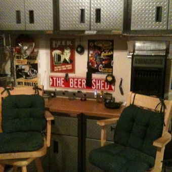 Garage Bar Setup with Metal Cabinets and Signs - Gunny from Zimmerman, MN