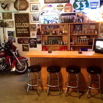 Garage Bar with Stools, Signs, and Motorcycle - Todd Close from Savage, MN