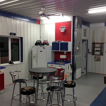 Retro Garage Bar Stools and Decor with Pool Table - R & L Mancave from Neosho, MO