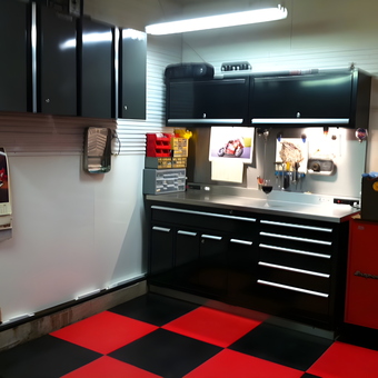 Modern garage with black cabinets and red tool chests - Bruce from Littleton, CO