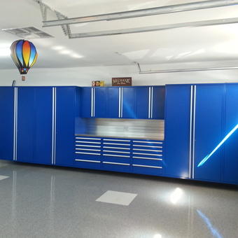 Blue Garage Cabinets with Workbench and Storage - Chuck from Riverside, CA