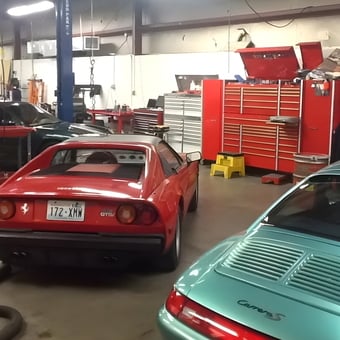 Garage with Classic Cars and Red Tool Cabinets - Redline Automotive from Richland, WA