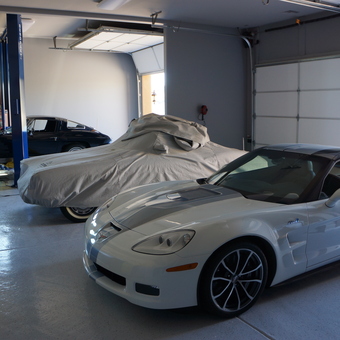 Organized garage with car lift, covers, and Corvette - Phil from Fountain Hills, AZ