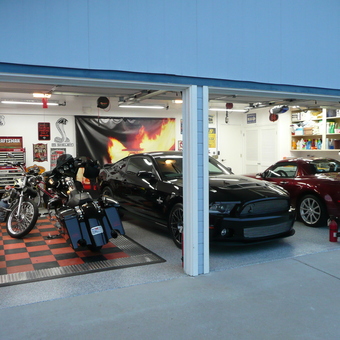 Organized garage with cars, motorcycles, and tool storage - Rick from Camarillo, CA