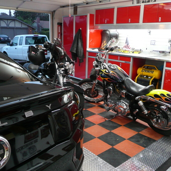 Red Garage Cabinets, Checkered Floor, and Motorcycles - Rick from Camarillo, CA