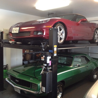 Four post car lift with two classic cars - bikerpete from Potomac, MD