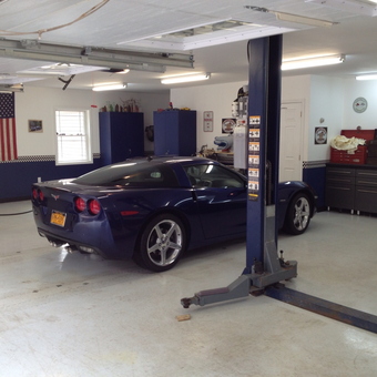 Organized Garage With Car Lift and Cabinets - Joe from Brasher Falls, NY