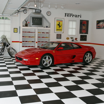 Ferrari Garage with Checkered Flooring and Wall Art - Kim from Edmond, OK