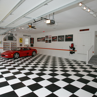 Checkered Garage Flooring with Car Wall Art - Kim from Edmond, OK