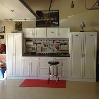 Organized Garage with White Cabinets and Tool Storage - Ric B. from Yorktown, VA