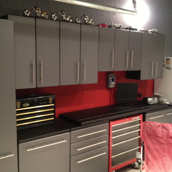 Modern garage with gray cabinets and tool chests - Foosdaddy from Tulsa, OK