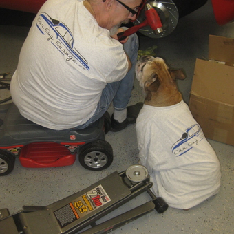 Garage Scene With Floor Jack and Matching Shirts - Cisco's Garage from Aroda, VA