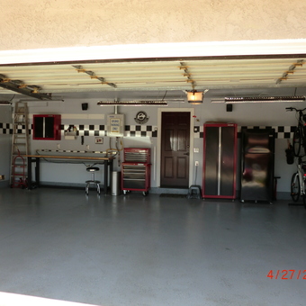 Organized garage with cabinets, workbench, and bike racks - Lee from Northridge, CA