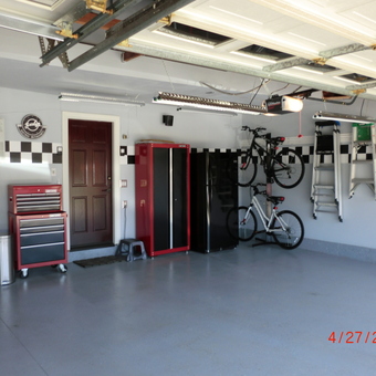 Organized garage with cabinets, tool chest, and bike racks - Lee from Northridge, CA