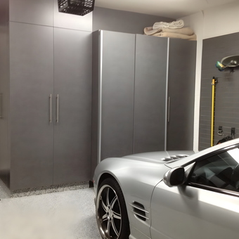 Modern garage with tall cabinets and sports car - Joel from Boynton Beach, FL