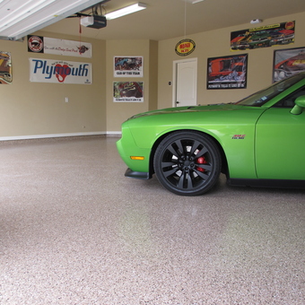 Classic Car Garage With Epoxy Floor and Wall Signs - BeBeep from North Richland Hills, TX