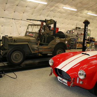 Classic Cars and Jeep on Car Lift in Organized Garage - Terry from Brownsville, CA