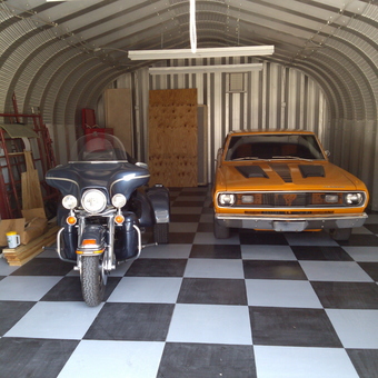 Checkered Garage Flooring with Classic Car and Motorcycle - Ray from Mount Dora, FL