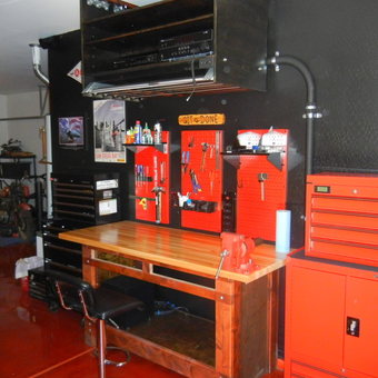Organized Garage Workbench with Red Tool Storage - John from Gilbert, AZ