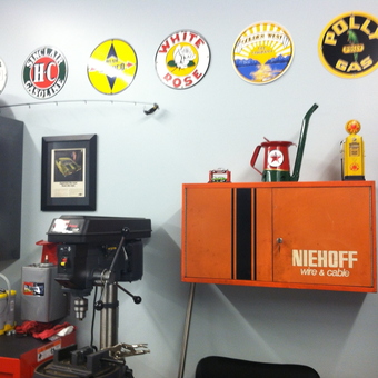 Vintage Garage Signs and Niehoff Cabinet Display - Coz from Laflin, PA