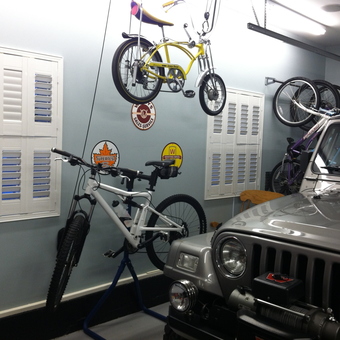 Organized garage with bikes, Jeep, signs, and storage - Coz from Laflin, PA