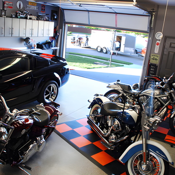 Custom Garage with Motorcycles, Car, and Cabinets - Tom from Louisville, KY