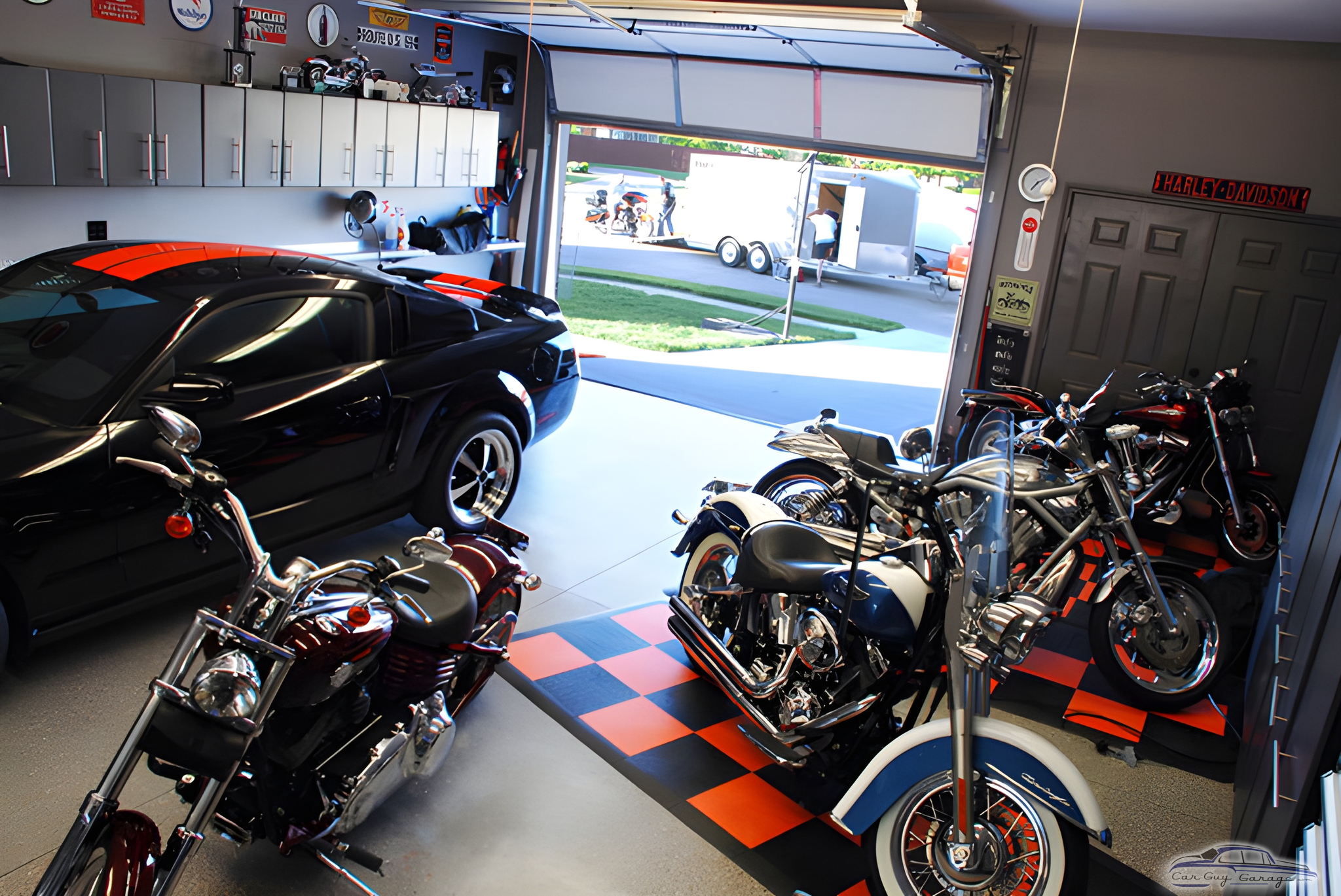 Custom Garage with Motorcycles, Car, and Cabinets - Tom from Louisville, KY