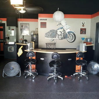 Harley-Themed Garage Bar With Stools and Decor - Guardog ManCave from Ocoee, FL