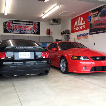 Mustang Garage with Racing Banners and Cabinets - Kurt from Toledo, OH