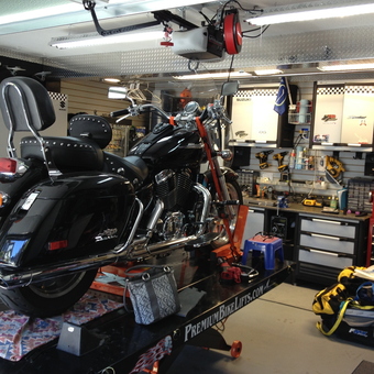 Motorcycle on Bike Lift with Tool Storage - Mighty Max from Blaine, WA