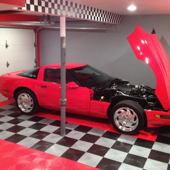Red Corvette on Checkered Garage Floor Tiles - Steven from Port Jefferson Station, NY